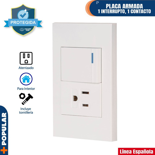 Placa Interruptor y Contacto Línea Española Volteck 45591 Color Blanco
