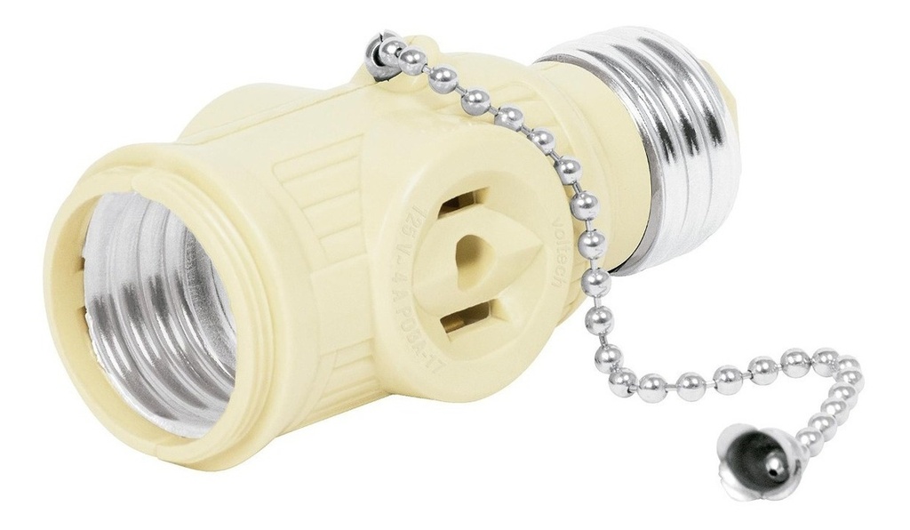 [TR-POBA-17] Portalampara Cadena Y Doble Contacto Marfil Voltech 46515 Color Blanco