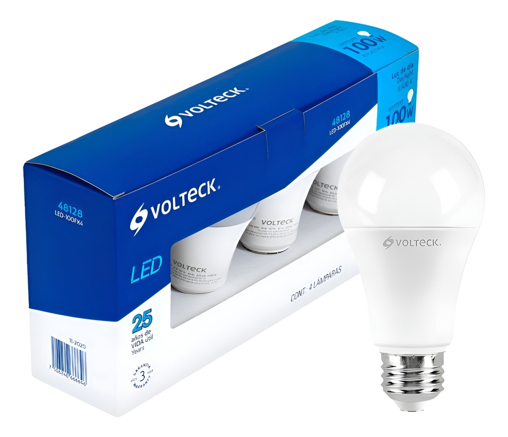 [TR-LED-100FX4] Pack De 4 Lámparas De Led A19 14 W Luz De Día, Caja, Volteck Luz Día