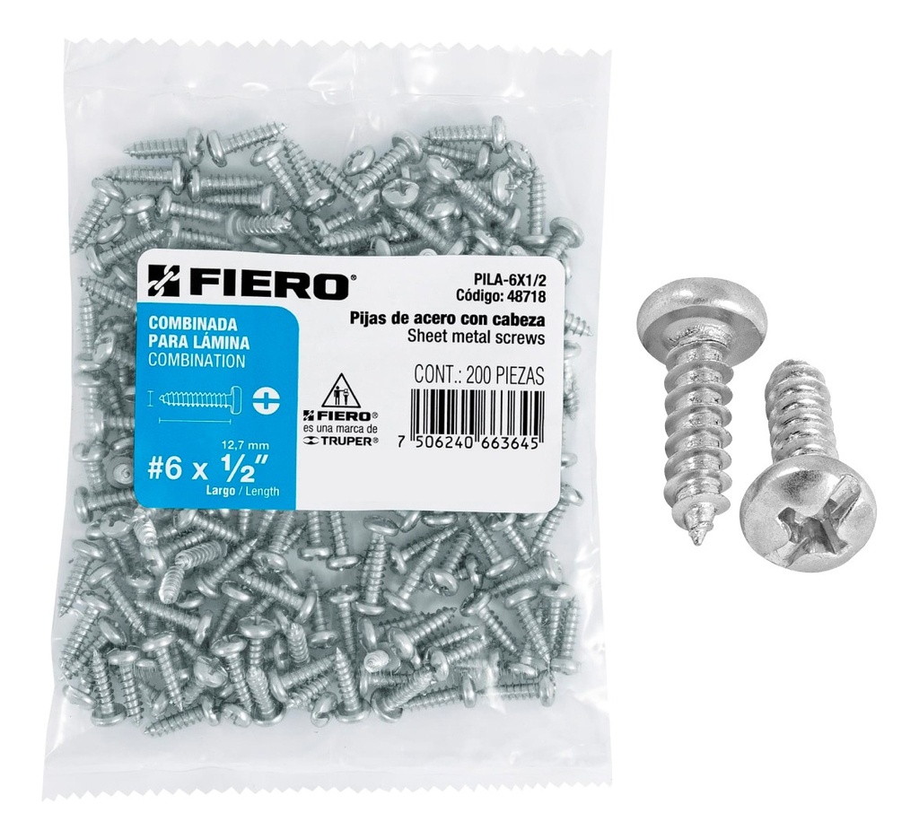 Pija Lamina Cabeza Combinada 6 X 1/2'' Fiero 48718