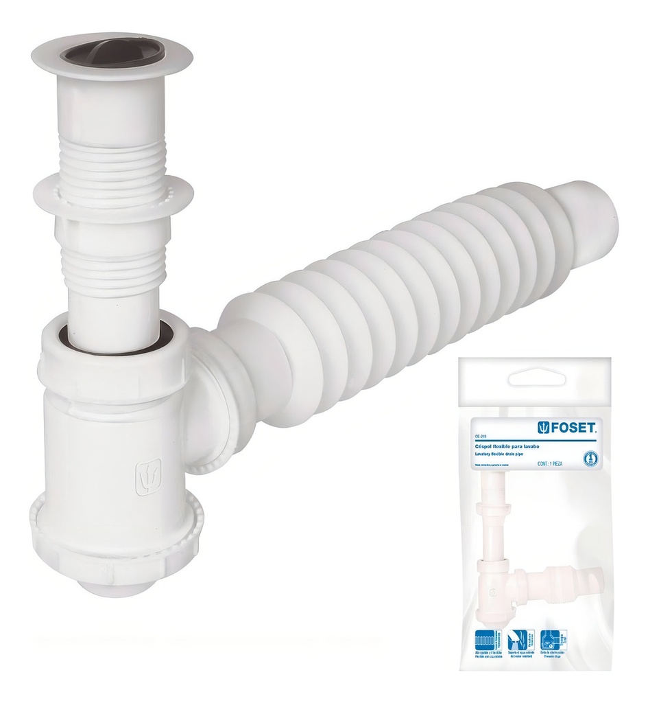 Cespol Lavabo Flexible 1-1/4'' Pvc Trampa Foset 49366 Color Blanco