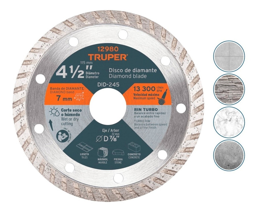 Disco De Diamante, Rin Turbo, 4-1/2", Truper 12980