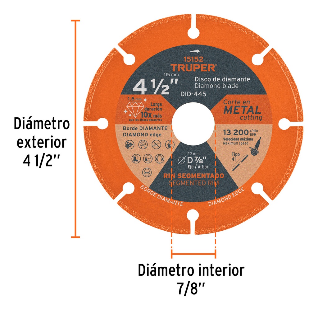 Disco De Diamante, 4-1/2' Corte Metal Truper 15152
