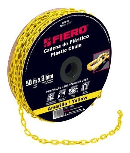 [TR-CAPL-3M] Cadena Plastica 3 Mm X 50 Mt Amarilla Fiero 44162 Color Amarillo