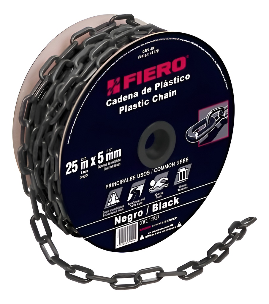 [TR-CAPL-5N] Cadena Plastica 5 Mm X 25 Mt Negra Fiero 44170 Color Negro