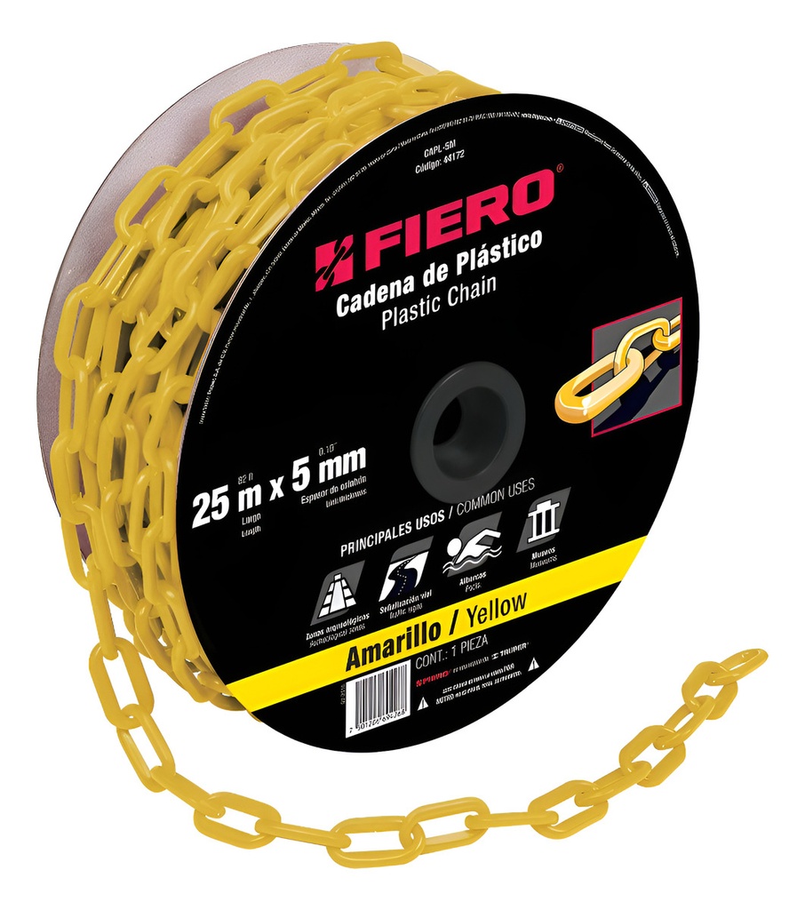 [TR-CAPL-5M] Cadena Plastica 5 Mm X 25 Mt Amarilla Fiero 44172 Color Amarillo