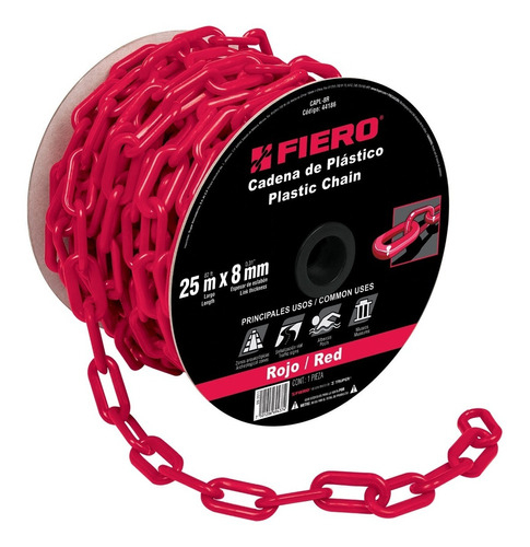 [TR-CAPL-8R] Cadena De Plástico De 8mm Para Intemperie 25 Metros Colores Color Roja