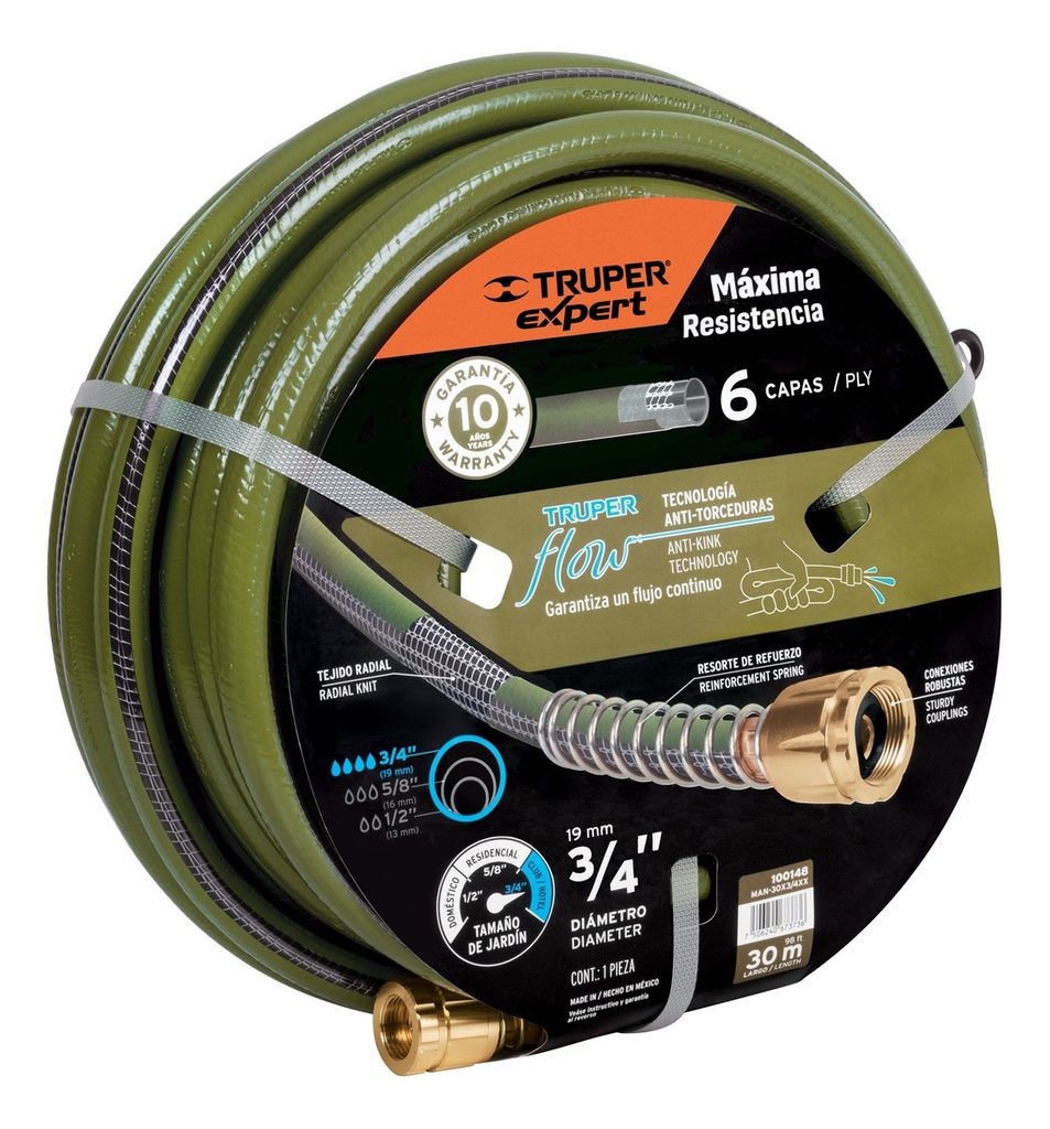 Manguera 3/4 Flujo Continuo 6 Capas 30m Truper 100148