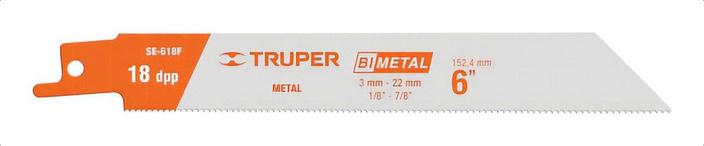 [TR-SE-618F] Segueta Sierra Sable 6" 18 Dpp Recta Metales2pz Truper 10796