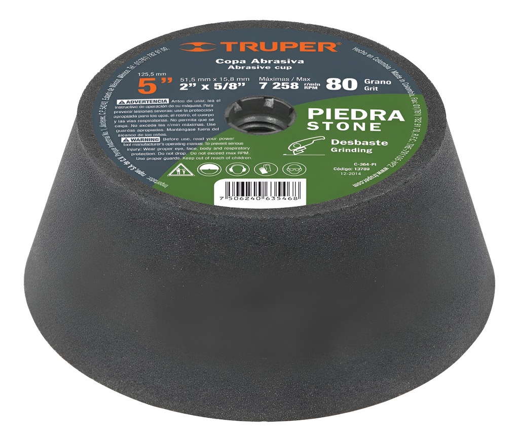 Copa Desbaste Piedra 5'' Grano 60 Ent. M14 Truper 13793