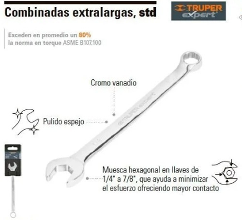 Llave Extralarga Combinada Standard 7/16puLG Truper Expert