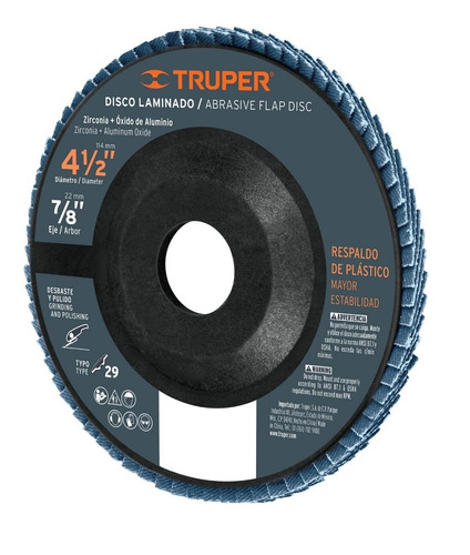 Disco Laminado 4-1/2'' X 7/8'' Grano 120 Resp. Truper 15705