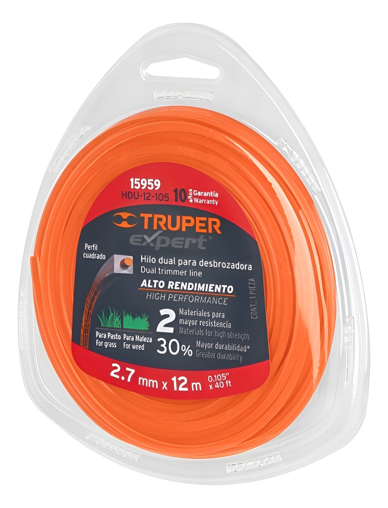 Hilo Dual 2.7 Mm X 12 Mt Rojo Truper 15959 Naranja