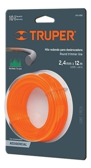 Hilo Redondo 2.4 Mm X 12 Mt Naranja, Tarjeta Truper 16944 Color Naranja