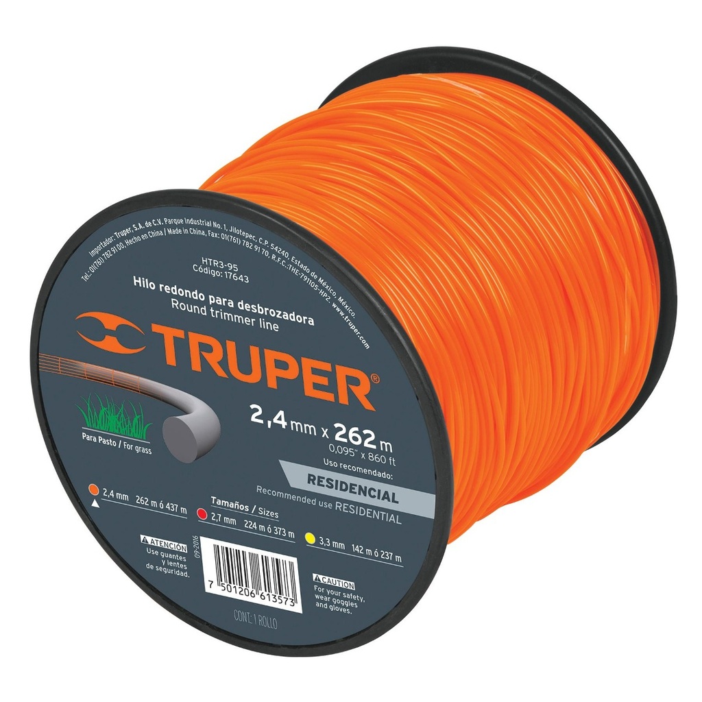Hilo Redondo 2.4 Mm X 262 Mt Naranja Truper 17643