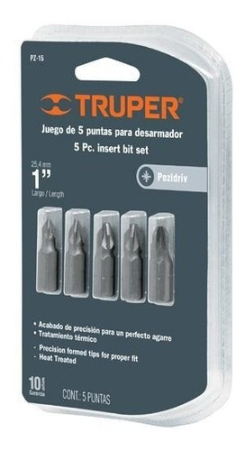 Juego Puntas 1' Pozidriv 5 Pz Truper 17798