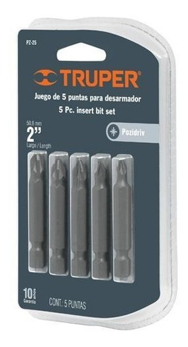 Juego Puntas 2' Pozidriv 5 Pz Truper 17799