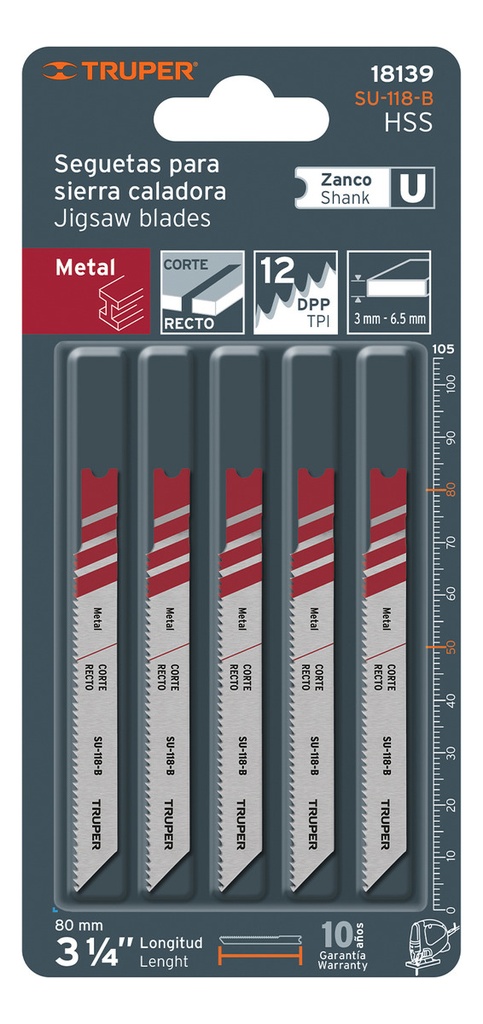 Segueta Caladora, Zanco U, 12dpp, 5 Pzas, Truper, 18139