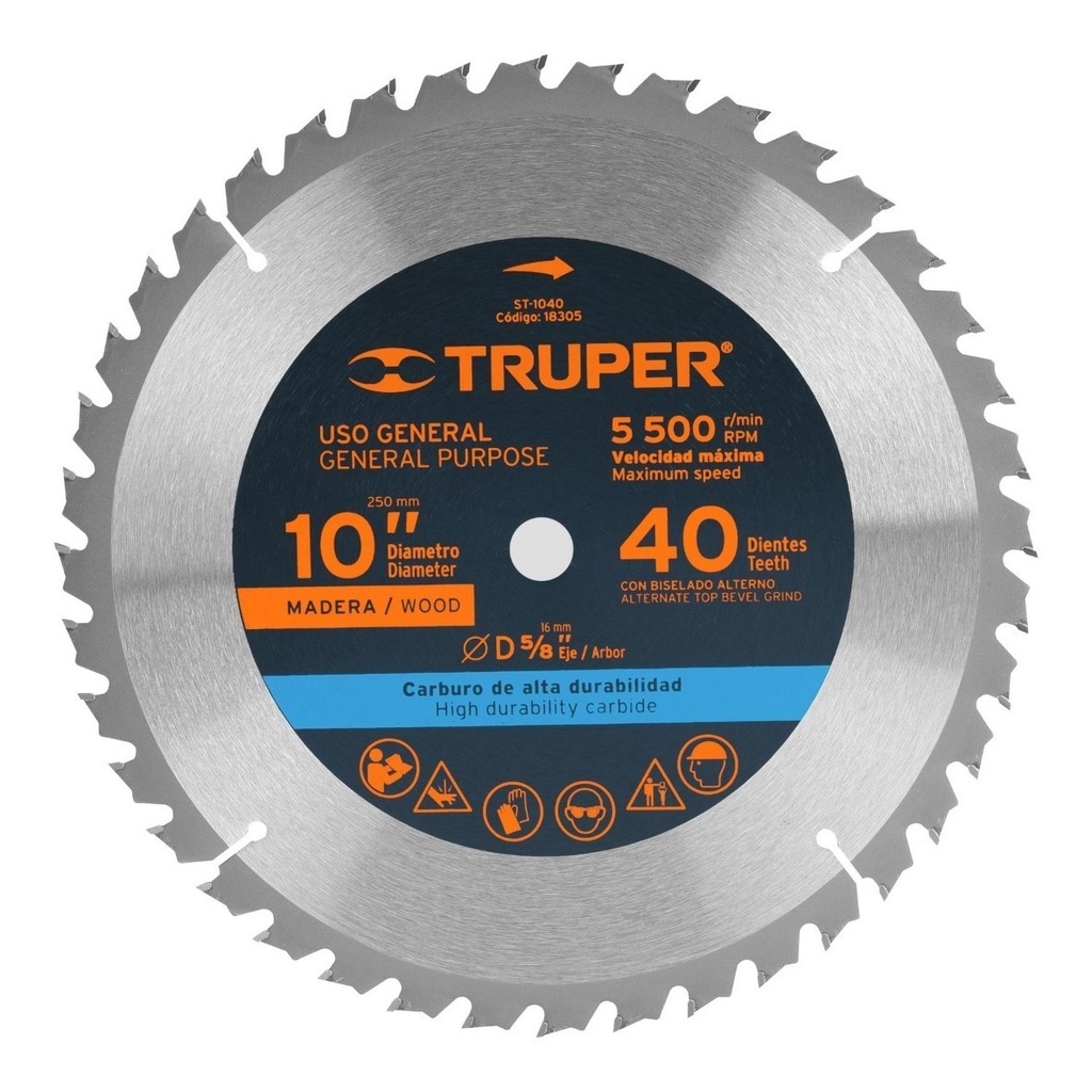 Sierra Circular Madera 40 D. 10' X 5/8' Truper 18305