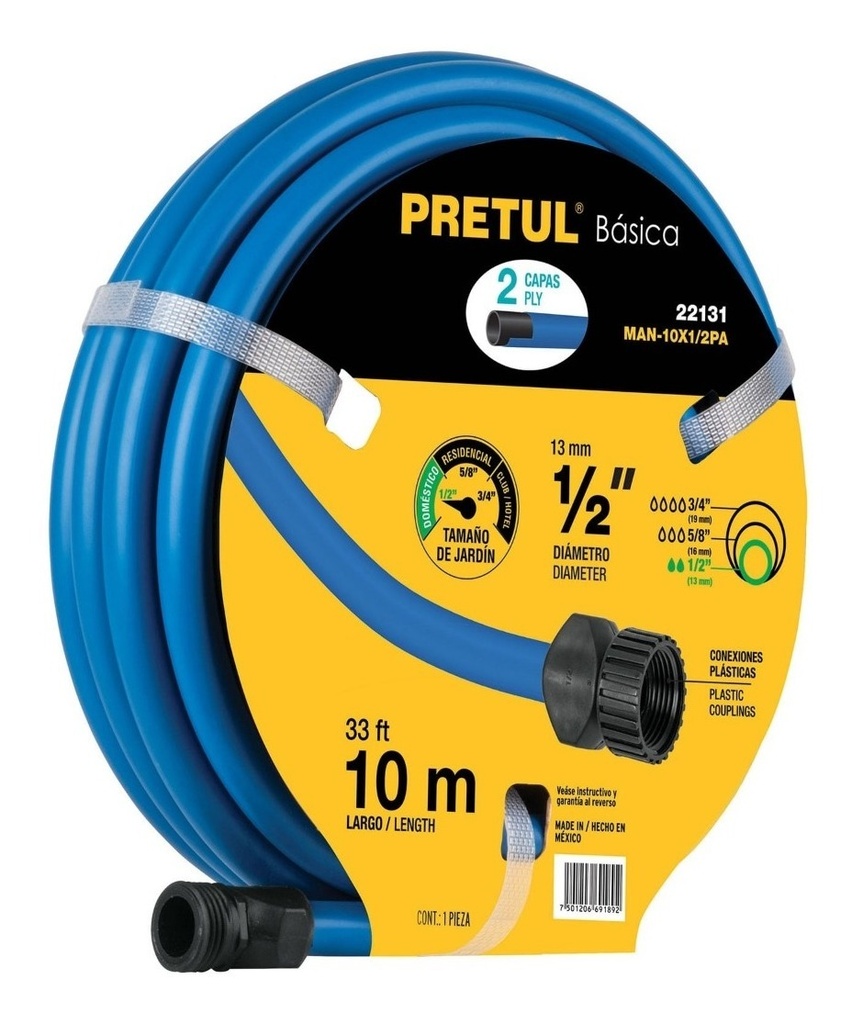 Manguera 2 Capas 1/2'' X 10 Mt Azul Pretul 25031