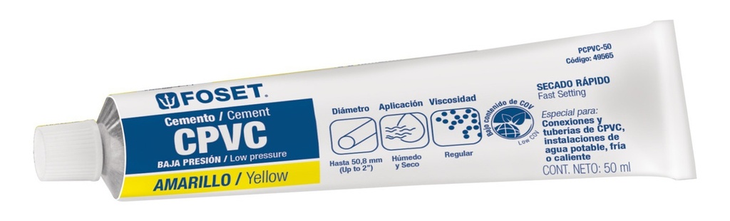 Pegamento Amarillo Cpvc 50 G Baja Presion Foset 49565