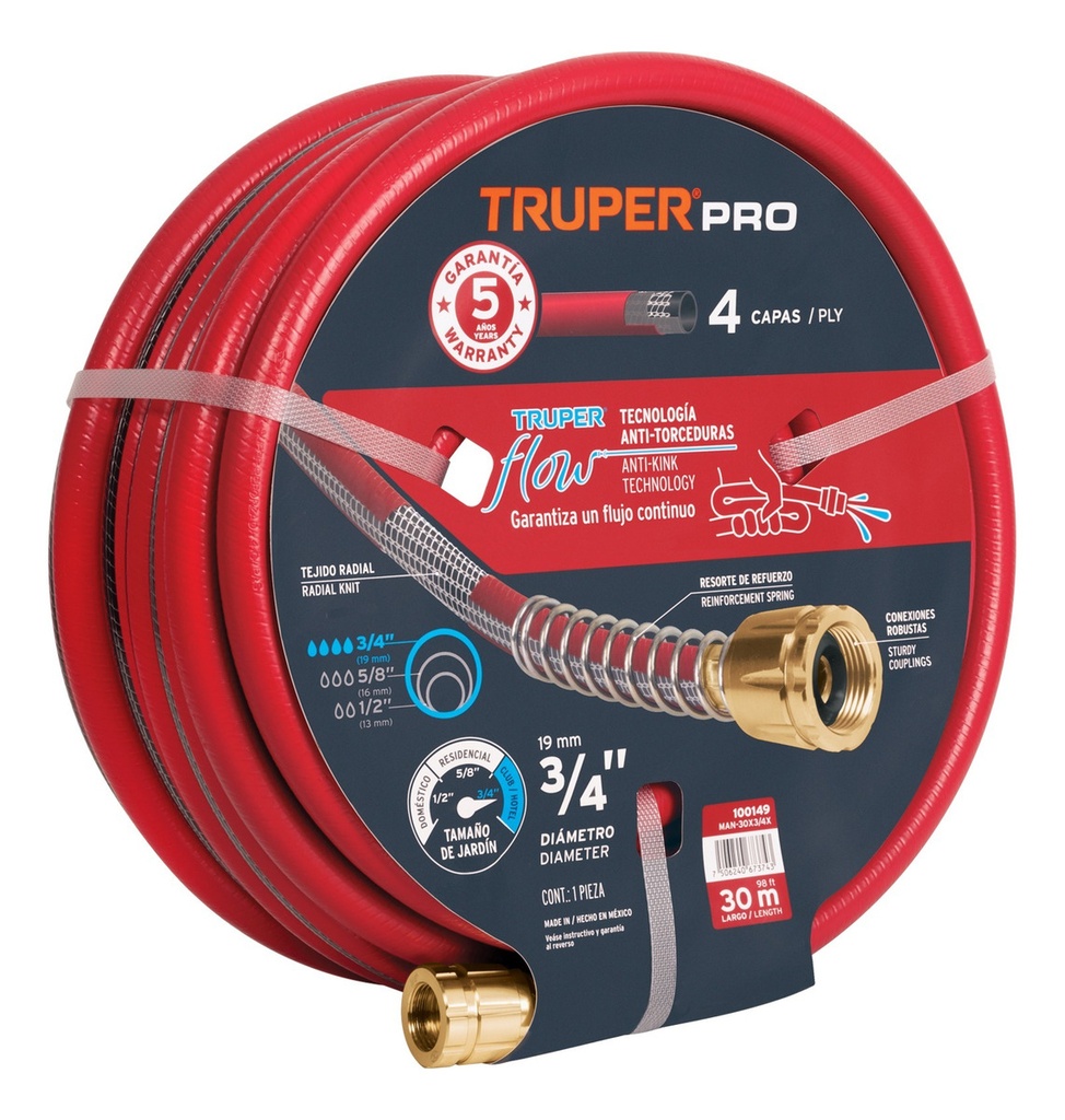 Manguera 3/4 Super Reforzada 4 Capas 30m Truper 100149
