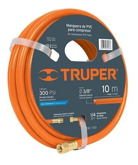 Manguera Compresor Pvc 3/8' X 15 Mt Baja Pres Truper 10894 Naranja