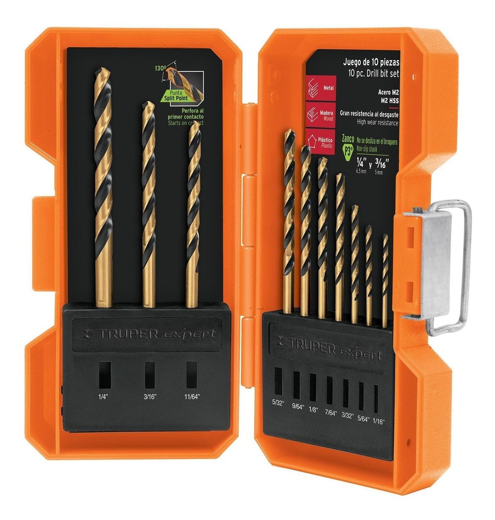 Juego Brocas A.v. 1/16" A 1/4" 10 Pz Truper 11399