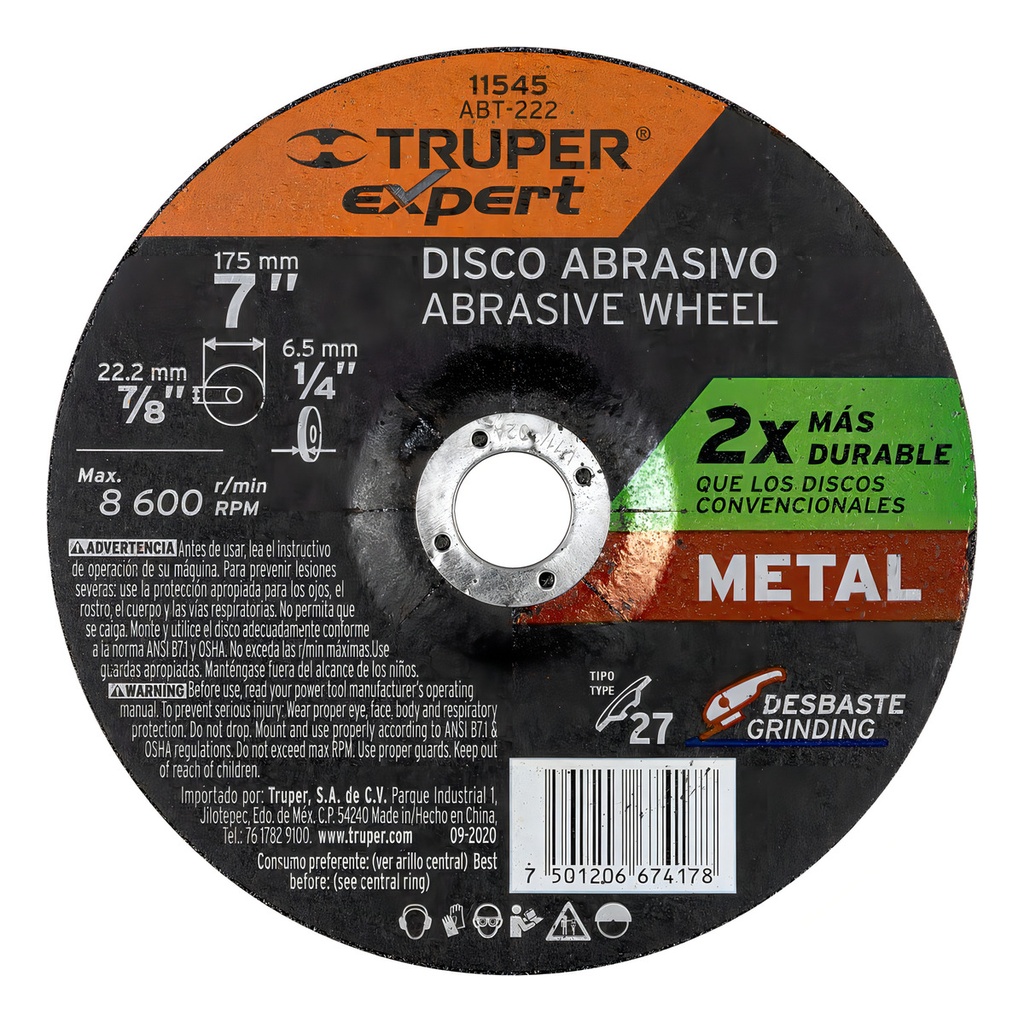 Disco T.27 Desb. Metal 7" Profesional Truper 11545