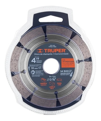 [TR-DID-340] Disco De Diamante, Rin Segmentado, 4" Truper 11581 Color Gris