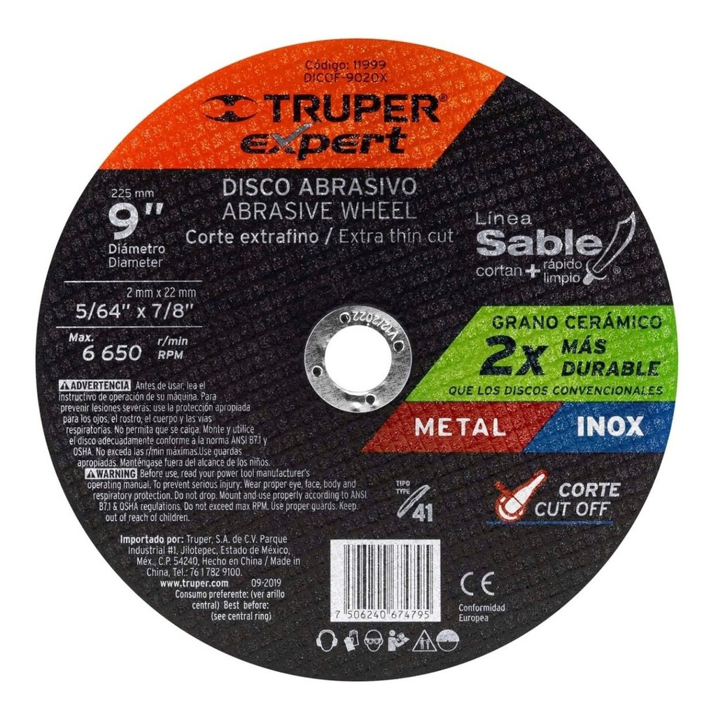Disco Tipo 41 De 9 X 2 Mm Corte Fino De Metal, Expert 11999 Truper