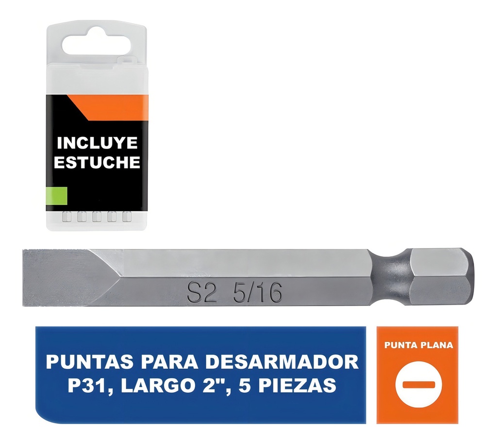 Puntas Para Desarmador Planas, P31, Largo 2 , 5 Piezas 12174 Truper