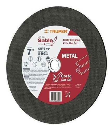 Disco Corte Metal 7" X 1.5 Mm Extrafino Truper 12546