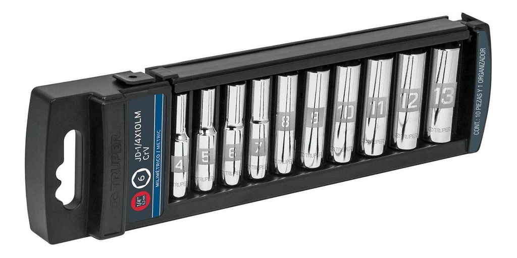 Juego Dados 1/4' Mm Largos 10 Pz Truper 14168