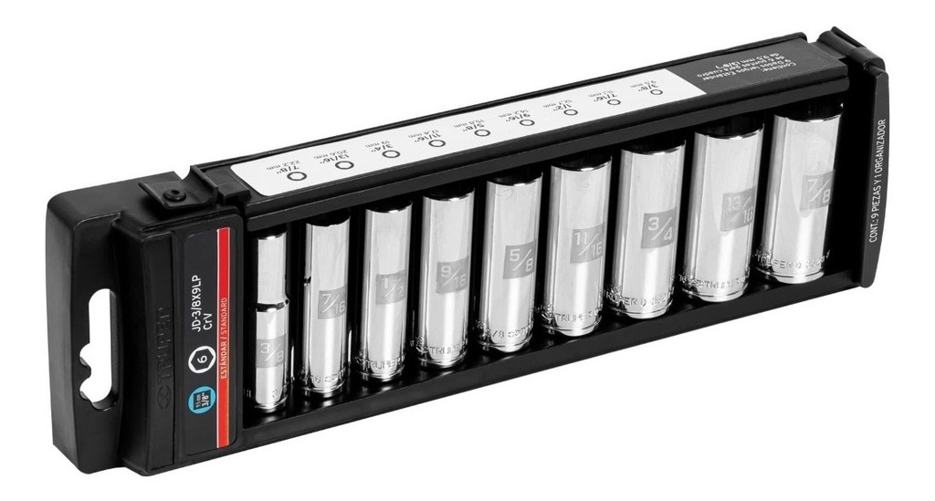 Juego Dados 3/8' Std Largos 9 Pz Truper 14172