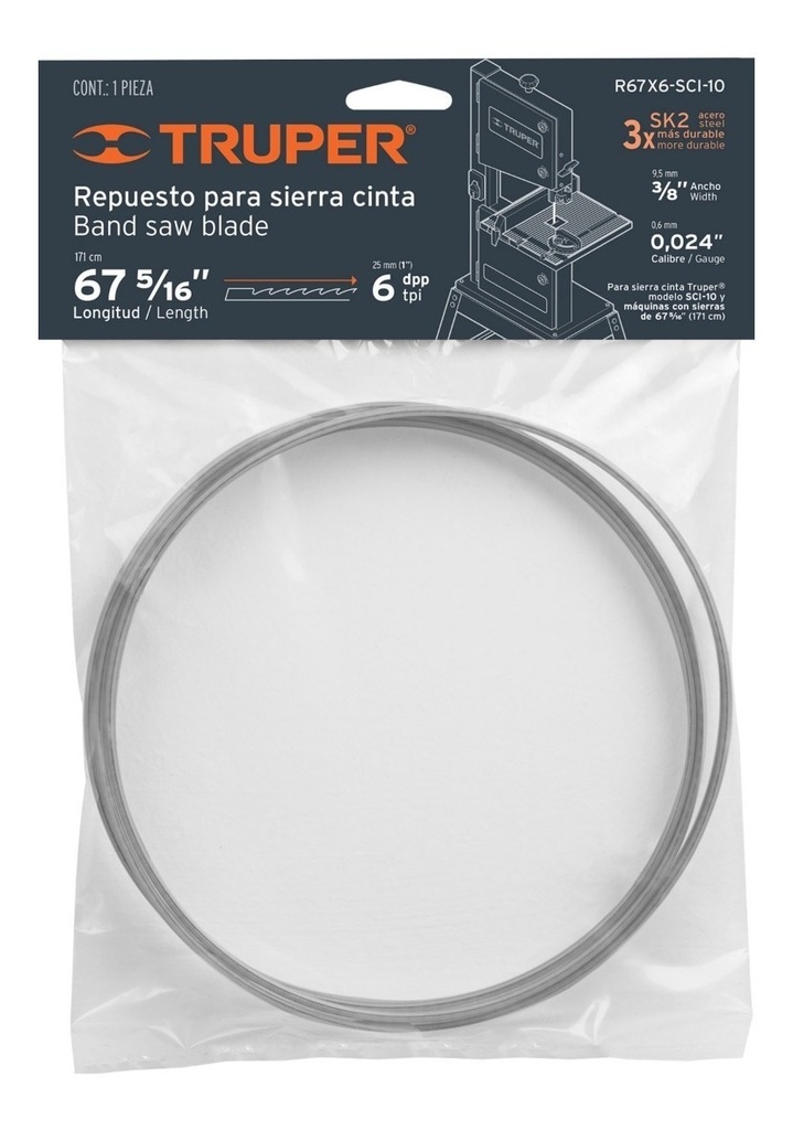 Repuesto Sierra Cinta 10'' 1/3 Hp 6 Dpp Truper 16286