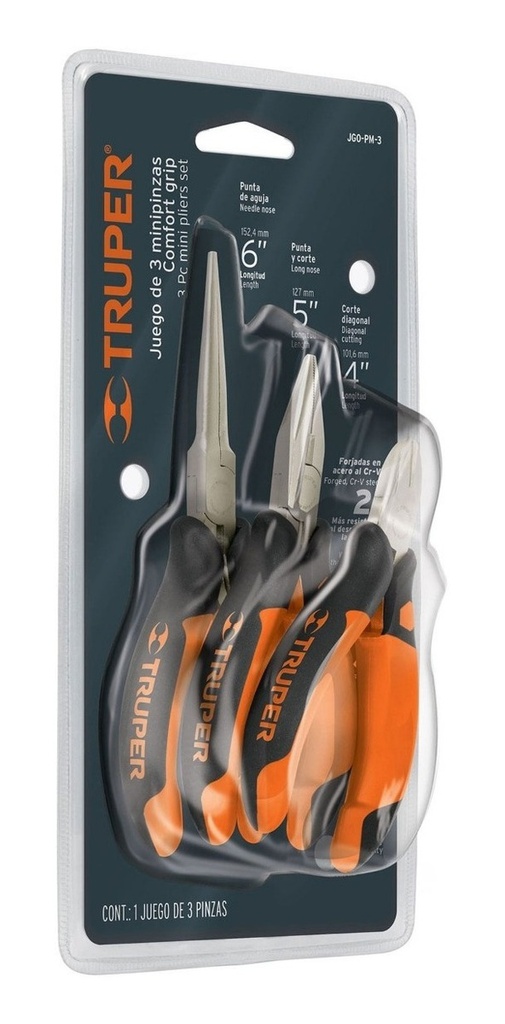 [TR-JGO-PM-3] Juego Minipinzas Comfort Grip 3 Pz Truper 18215