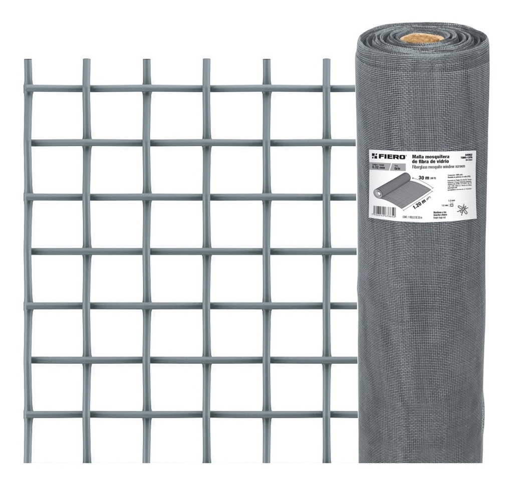 Malla Mosquitera Fibra De Vidrio Gris 1.20mt Fiero 44982