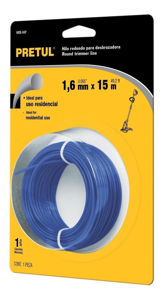 Hilo redondo, para desbrozadora, 1.6mm x15m, tarjeta, PRETUL