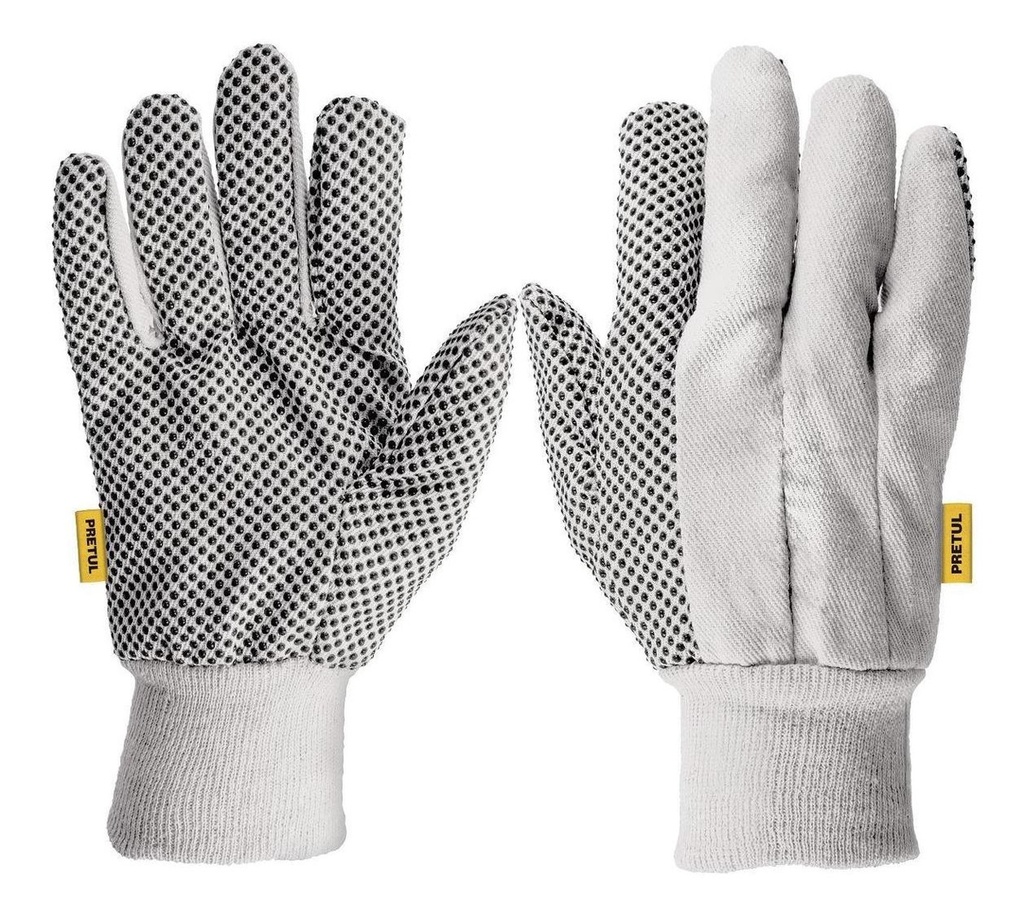 Guantes de algodón con puntos PVC en palma, unitalla, PRETUL