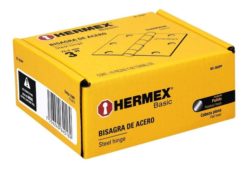 [TR-BC-303PP] Bisagra cuadrada 3', satinado, cabeza plana, BASIC