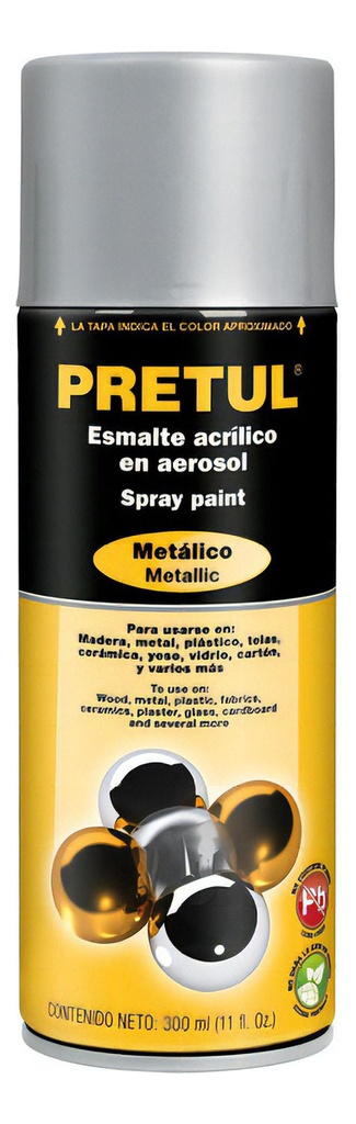 Pintura en aerosol metálica, plata ,400 ml, PRETUL