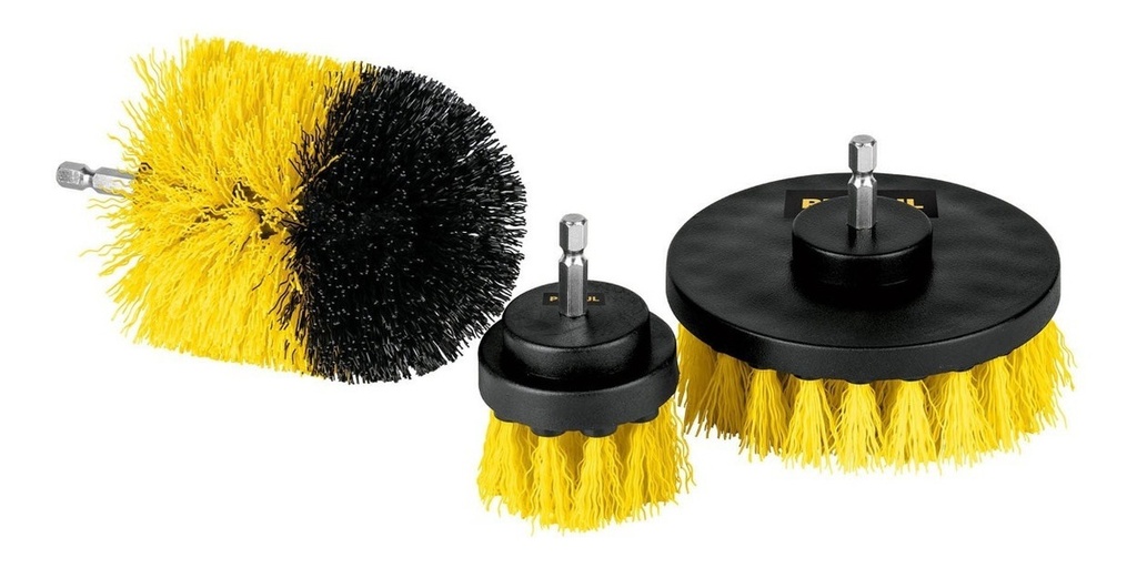Juego de 3 cepillos multiusos para taladro, PRETUL