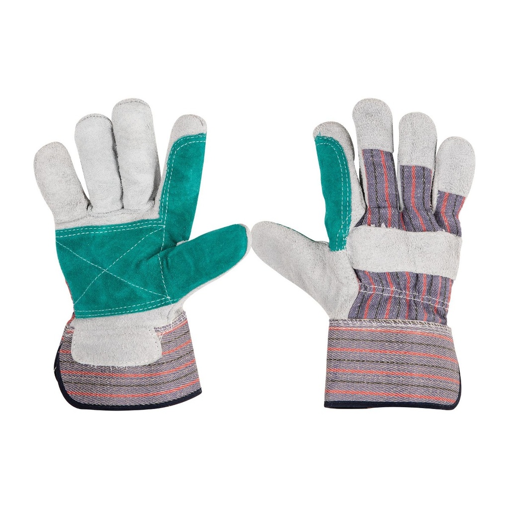 [TR-GU-215P] Guantes de Carnaza y Loneta Con Refuerzo, Unitalla, Pretul