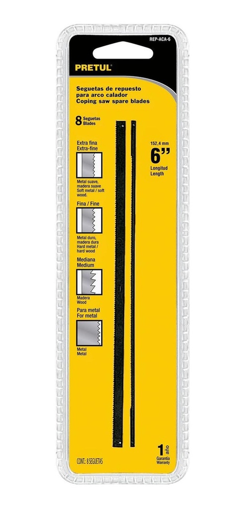 Blíster con 8 seguetas de repuesto para ACA-6, Pretul