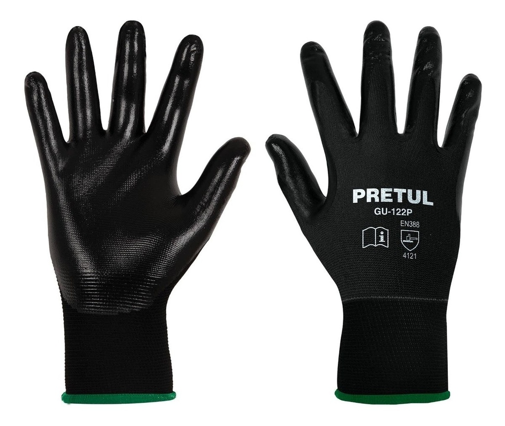 [TR-GU-122P] Guantes de Nylon Recubiertos de Nitrilo, M, Pretul