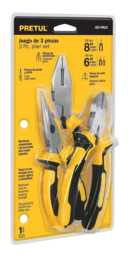 [TR-JGO-PIN3X] Juego de 3 Pinzas 3 Mango Comfort Grip, Pretul