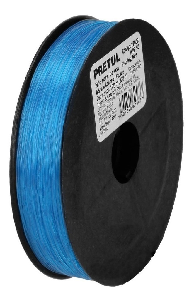 [TR-HIPE-50] Carrete con 100 m de hilo para pesca azul calibre 0.50 mm
