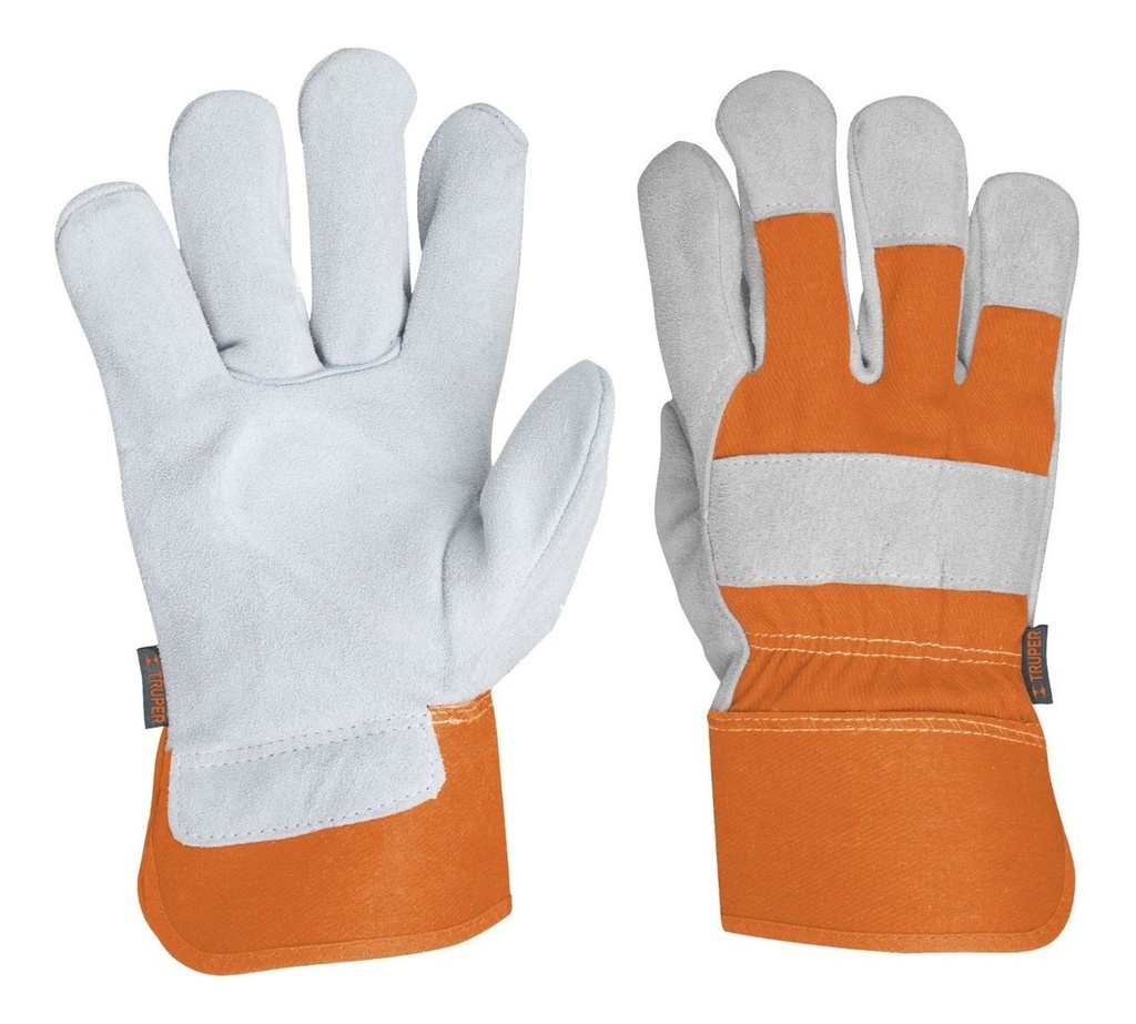 [TR-GU-235] Guantes Carnaza Y Loneta Uso Gral Grande Truper 14245 Naranja-blanco