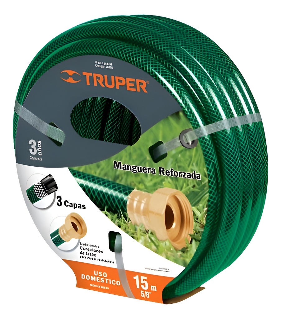 [TR-MAN-15X5/8R] Manguera Reforzada 5/8" X 15 Mt Laton Truper 16036 Verde Oscuro